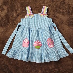 Emily Rose Gingham Dress with Cupcake Appliques Blue White 2T